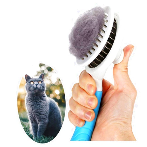 ItPlus Cat Grooming Brush, Self Cleaning Slicker Brushes for Dogs Cats Pet Grooming Brush Tool Gently Removes Loose Undercoat, Mats Tangled Hair Slicker Brush for Pet Massage- Upgraded (BLUE)