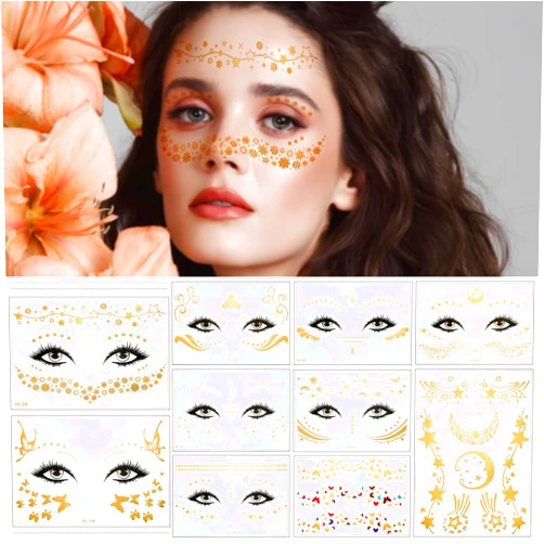 MDOZQ Temporary Tattoo Stickers 10 Sheets Face Metallic Gold Glitter Tattoo Temporary Freckle Face Sticker for Women Butterfly Tattoos Women Face Tattoos for Halloween Cosplay Makeup Homecoming Costume