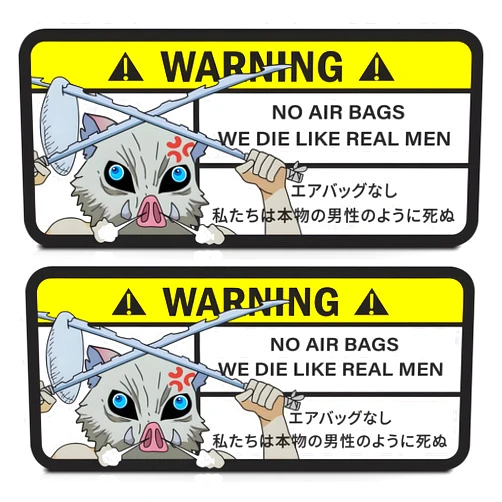 GRIT KULTURE GRITKULTURE 5.1 inch Cartoon Inosuke We Die Like Real Men! Warning Anime Decal Stickers 2 Pack for JDM Window Wall Stickers Vehicle Dash Bumper Warning for Meme Funny Laugh