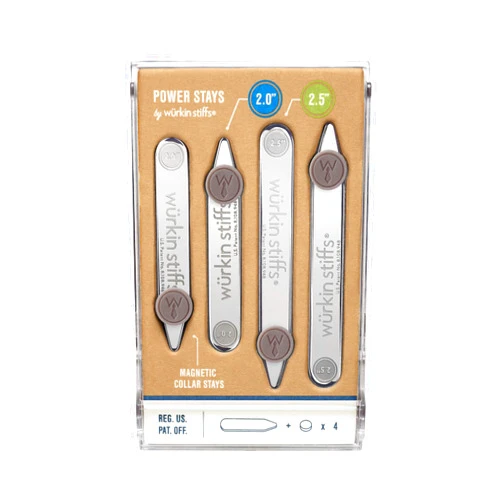 Würkin Stiffs 2.0-inch and 2.5-inch Power Stays Magnetic Collar Stays by Würkin Stiffs | 1 Pair of Each Size | Includes (2) 2.0” Power Stays and (2) 2.5” Power Stays with Storage Case | As Seen on Shark Tank