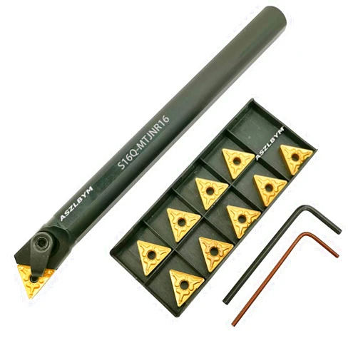 ASZLBYM 5/8'' x 7'' Carbide Indexable Boring Bar Turning Tool Holder S16Q-MTJNR16 with 10pcs TNMG331 / TNMG160404 Indexable Carbide Turning Inserts