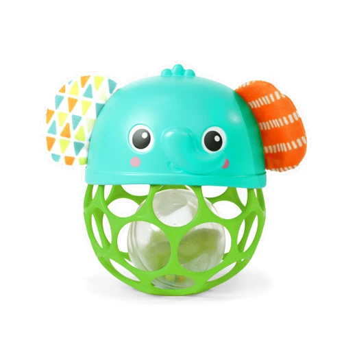 Bright Starts Giggle & Glow Musical Light-Up Rattle Easy-Grasp Oball Elephant Toy, Newborn+, Unisex