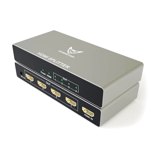 DiamondTiger 4K HDMI Splitter 1 in 4 Out - 4K @ 60Hz, HDMI 2.0, HDCP 2.0, 18 Gbps EDID, Ultra HD 4 Port HDMI Splitter for TV, 3 Layers Cascade, Extra Long Distance, 3D Audio Video Sync (1x4)