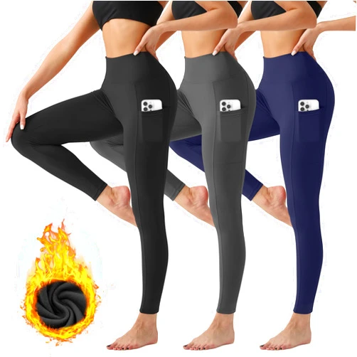 YUDSUD 3 Pack Fleece Lined Leggings Women with Pockets Tummy Control High Waisted Thermal Warm Winter Workout Yoga Pants