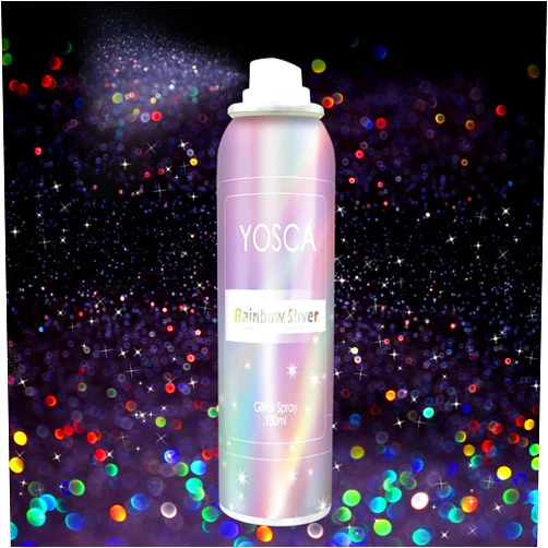 YOSCA Body Glitter Spray, 150ML Holographic Glitter Hairspray, Glitter Spray for Hair Body Clothes, Quick-Drying and Long-Lasting Shiny Glitter Spray for Festival Rave Accessories - Rainbow Sliver