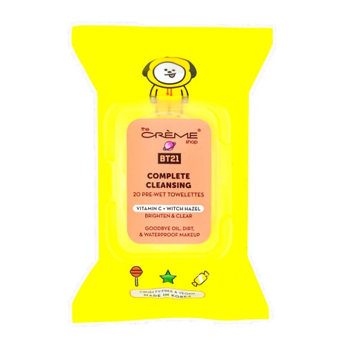 The Crème Shop BT21 CHIMMY Complete Cleansing Towelettes - Vitamin C & Witch Hazel (20 Pre-Wet Towelettes)