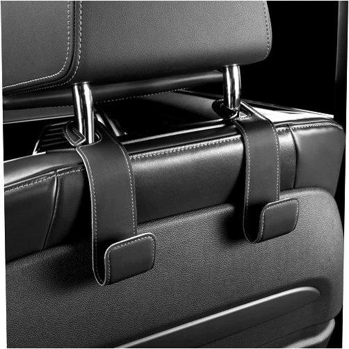 Yongfu 2 Pack Leather Car Seat Back Hook, Hidden Hooks for Auto Headrest,Strong Front and Rear Seat Hanger, Universal Vehicle Accessories for Purse（Black）