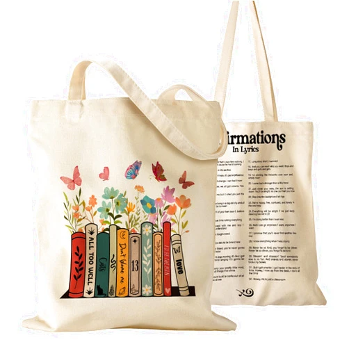 Miss Adola Aesthetic Canvas Tote Bag for Women Pattern Trendy Casual Music Inspired Cloth Totes Bag for Shopping