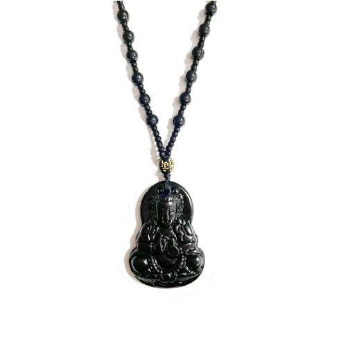 tenghong2021 Buddha CZ Gold Chain Pendant Blue Green Jade Buddha Necklace Gold Color Link Chain Crystal Amulet Necklace for Women Men Jewelry