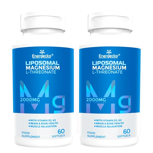 Enerrgecko Liposomal Magnesium L-Threonate Softgels 2000mg - Supplement with Vitamin D3 & K2 Support Brain and Bone Health Muscle Relaxation Non-GMO, Gluten-Free 60 Softgels, Count (2 Pack) 120 Count (Pack of 2)