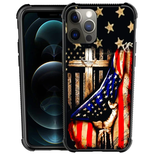 DAIZAG Compatible with iPhone 12 Pro Max Case,All-Round Protection Shockproof Anti-Scratches TPU Cover,Cases for Man Woman-Wooden Cross Power American Flag