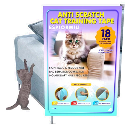Espiormiu 18pack Cat Scratch Furniture Protector - Double Sided Tape for Couch - Anti Cat Scratch Deterrent - Couch Protector from Cat Claws, Anti cat Scratch for Furniture