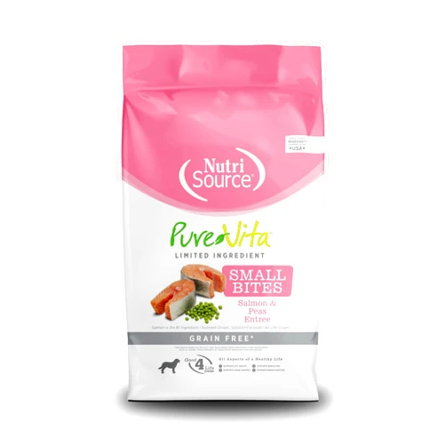 NutriSource Pure Vita Limited Ingredient Grain Free Dry Dog Food, Small Bites, Salmon and Peas, 15LB