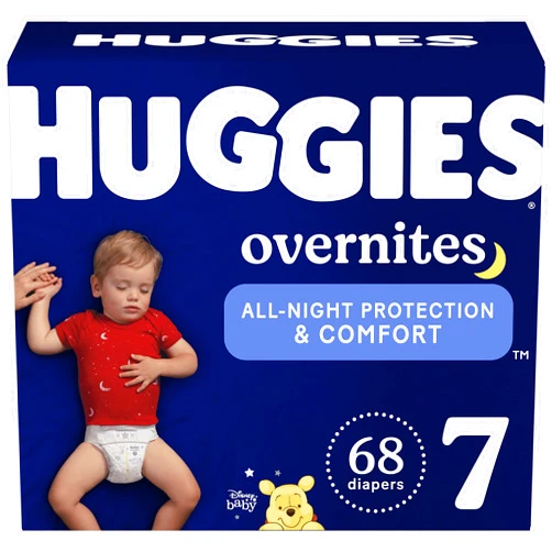 HUGGIES Overnight Diapers Size 7 (41+ lbs), 68 Ct, Huggies Overnites Nighttime Baby Diapers