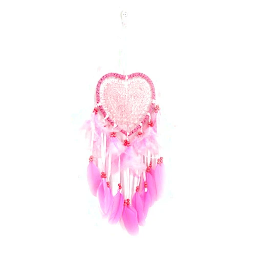 ToataLOpen Hanging Decor, Dream Catcher Heart Feather Beads Wall Hanging Girl Room Window Decor Ornament, Purse Backpack Wallet Hanging Decor Bag Ornament Pink