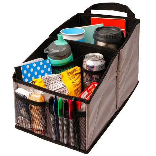 Lusso Gear Car Seat Organizer with Cup Holders for Front, Back, Passenger Seats, Truck and Van, 9 Auto Storage Compartments for Travel Organization of Trunk, Seats, Mobile Office (Gray)