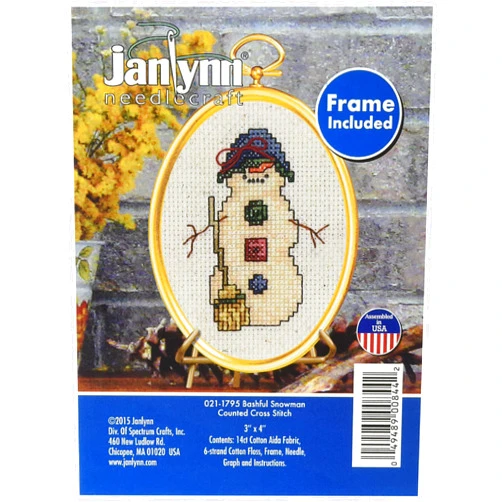 Janlynn 21-1795 14 Count Bashful Snowman Mini Counted Cross Stitch Kit, 3