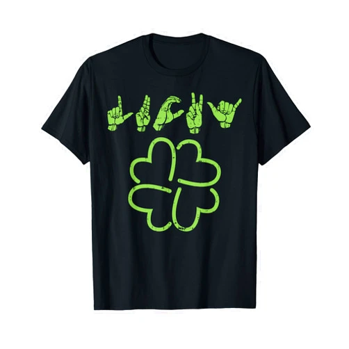 BoredKoalas St Patricks Day Irish Shamrock Shirt Lucky Sign Language Shirt Deaf St Patricks Day Irish ASL Tee T-Shirt