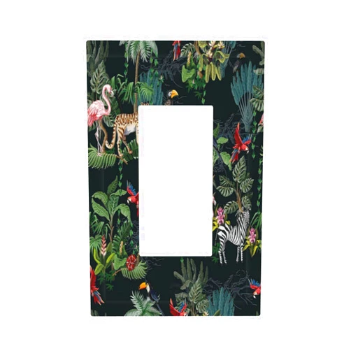 Spshian Decorative Switch Plate Covers Wild Jungle Animals 1 Gang Single Decora GFCI Device Light Switch Cover Nature Tropical Botanical Plant 1 Rocker Outlet Wall Plate Faceplate for Bathroom Home
