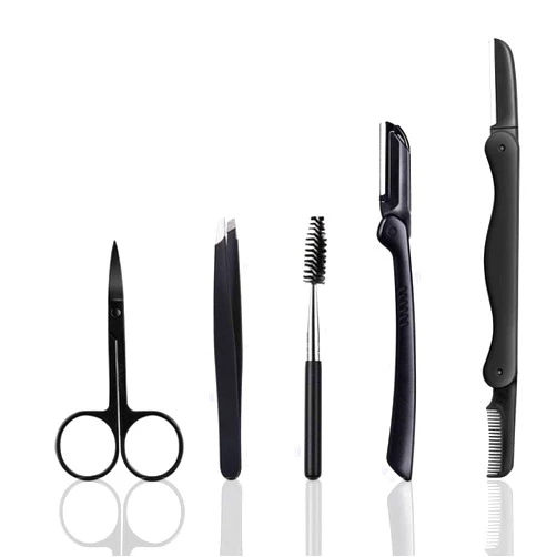 Sunuly Eyebrow Razor, 5-in-1 Eyebrow Kit, Professional Eyebrow Grooming Set, Eyebrow Trimmer Set for Women and Men, Including Brow Razors Trimmer, Brush, Eyebrow Scissors, Slant Tweezers