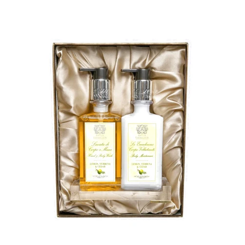 Antica Farmacista Acrylic Bath & Body Gift Set - Includes Body Wash, Body Moisturizer & Acrylic Tray - Holiday Body Care Gift Set for Women & Men - Lemon Verbena & Cedar