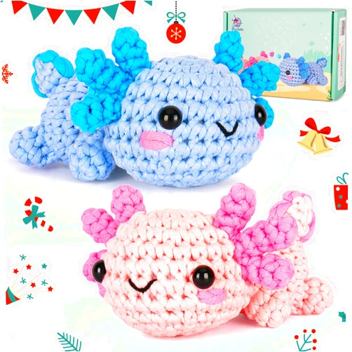 Crochetta Crochet Kit for Beginner, Crochet Starter Kit w Step-by-Step Video Tutorials, Crochet Kit for Beginners, Beginner Crochet Kit for Adults Kids Women Men Complete Kit Included (Axolotl 2Pack)