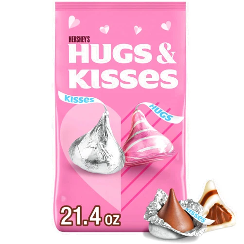 HERSHEY'S HUGS & KISSES Assorted Flavored, Valentine's Candy Bag, 21.4 oz