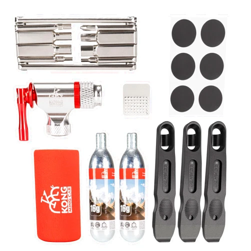 KONG MING CAR Bike Repair Tool Kit-Co2 Inflator Kits with Co2 Cartridges,8 in 1 Multi Tools, Tire Tube Patches & Tire Levers Included- Bike Maintenance Emergency Repair Tool Kit