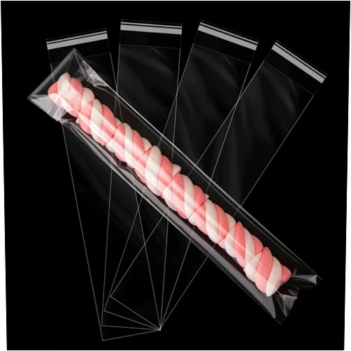 Aubeco 2x10 Inches 240 Pcs Clear Pretzel Rod Bags, Self Sealing Pretzel Bags, Resealable Cellophane Bags for Packaging Prezetels Sticks