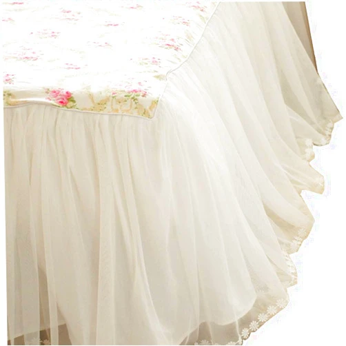 LELVA Dust Ruffled Bed Skirts King Size Wrap Around Lace Bed Ruffle with Platform 18 inch Deep Drop Cotton Floral Girls Bed Sheets White