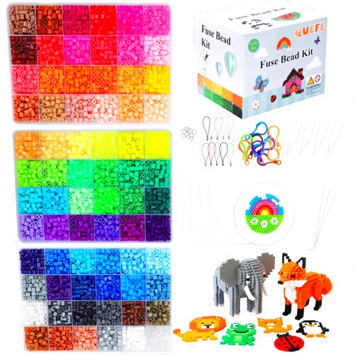 QUEFE Fuse Beads Kit 15000 Pcs 72 Colors 5mm Beads Craft Kit Including Pegboard, Melting Beads, Ironing Paper, Tweezers & Colorful Hooks, Christmas Home School Arts and Crafts Supplies for Girls
