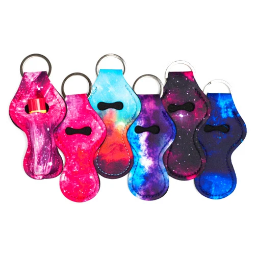 BAXENDALE AND CO Chapstick Keychain Holder - Neoprene Lip Balm Keychain Holder to Match Wristlets - Multicolor Print Patterns - 4 in