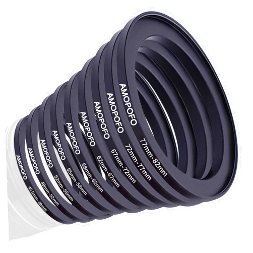 AMOPOFO 9 Pieces Lens Adapter Set,Camera Lens Filter Ring40.5-49mm/49-52mm/52-55mm/55-58mm/58-62mm/62-67mm/67-72mm/72-77mm/77-82mm(9pcs Step Up Ring Set)