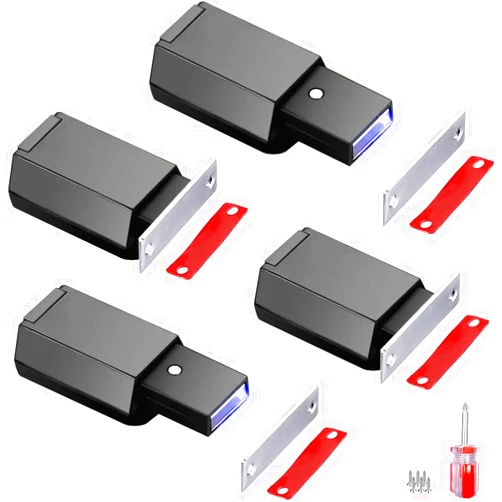 ATTHW Push to Open Door Latch Cabinet Hardware ATTHW 4 Pack Heavy Duty Magnetic Push Latch & Lock for Hidden Door Touch Latch and Catch Drawer Magnet Push Release Tip on Closet Close Strong Pop Out, Black