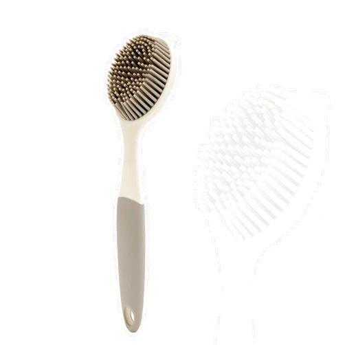 AMORBASE Dish Scrubber, Silicone Soft Bristles Scrub Brush with Scraper Tip, Comfortable Grip Brushes Set for Kitchen Sink, Pans, Pots, Skillet Cleaning (Grey)