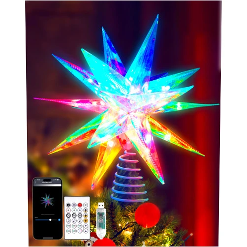 Ariceleo RGB LED Christmas Tree Topper Star - APP-Controlled, USB Powered, Decorative 10.6