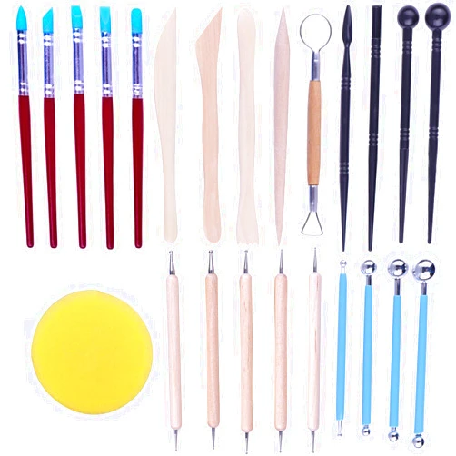 IHUIXINHE 24 Pcs Clay Modeling Tools Set,Sponge,Dotting Pen,Silicone Tips,Ball Stylus, Pottery Ceramic Clay Indentation Tools Set for Making Fondant Cake Decoration,Sculpture Pottery,Nail Painting