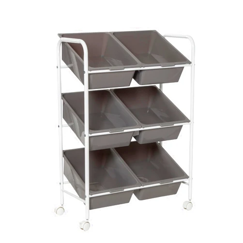 Honey-Can-Do 6-Bin Rolling Cart, Grey/White CRT-09608 Grey