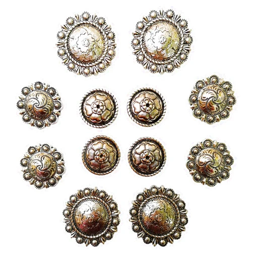 Towonder Western saddle horse tack antique engraved berry conchos screw back 3 style mixed Pack of 12