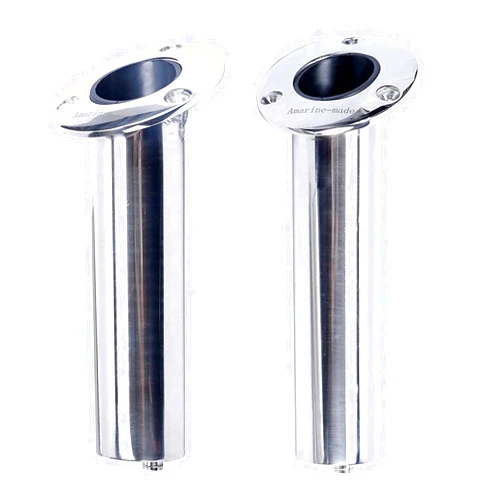 Amarine Made Amarine-made (Set of 2) Heavy Duty Stainless Steel 316 Deluxe Rod Holders with Drain, Flush Mount Fishing Rod Pole Holders, 30 Degree