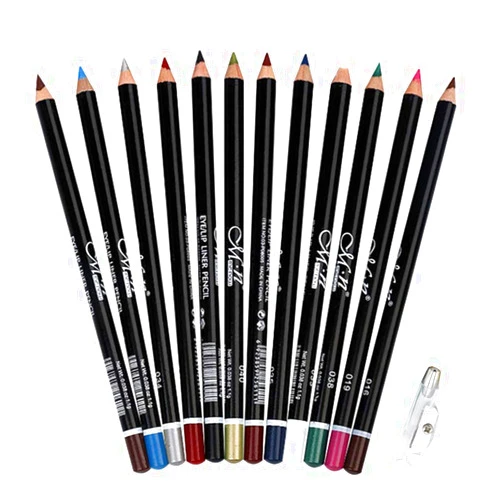 DC-BEAUTIFUL 12Pcs Lot Set 12 Colors Eyeliner Pencil Waterproof Eyebrow Pencil Cosmetics with a Pencil Sharpener