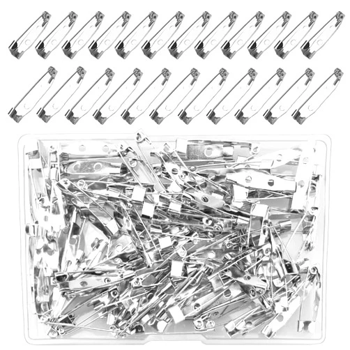Pimoys 100 Pcs Bar Pins, Silver Brooch Clasp Pin Backs Safety Clasp Brooch for Name Tags Jewelry Making DIY Crafts Badges (25MM/30MM)