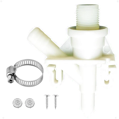 Funmit 385311641 RV Toilet Water Valve Kit Replacement for 300 310 320 Series Pedal flush Toilets and Fit for Marine Toilet | Includes Hose Clamp and Fasteners | Increased Freeze Resistance