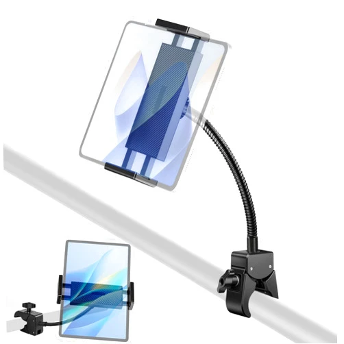 BILIONE Tablet Holder for Treadmill, Wheelchair, Mic Stand, Bike, Stroller, Flexible Gooseneck Arm, Clamp Mount, Compatible with 4.7-13