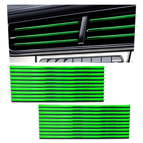 MUQIDA 20PCS Car Air Conditioner Decoration Strips, Waterproof Auto Moulding Trim for Straight Air Vent Outlet, Universal Bendable Vent Strip Interior Accessories for Most Vehicles (Shiny Green)