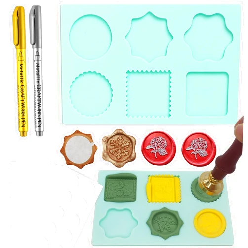 Andotopee Silicone Wax Seal Mold Mat Pad with Gold & Silver Wax Sealing Pen and 120pcs Double Sided Adhensive Dots for Stamp DIY Craft