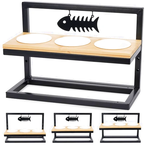 WANTRYAPET Elevated Pet Feeder Bowls for Cats or Small Dog, 3 Heights Adjustable Raised Pet Stand Feeder with 3 Premium Melamine Bowls, Wood Elevated Triple Feeding Station with 2 Name Tags and Marker