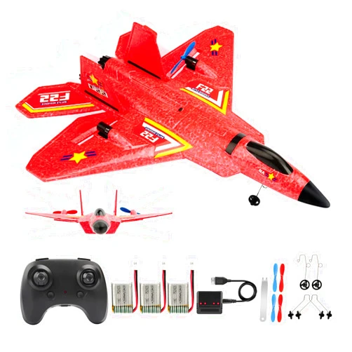 ANTSIR Remote Control Plane RTF F-22 Raptor, 2.4Ghz 6-axis Gyro RC Airplane with Light Strip, Jet fighter Toy Gift for Kids Beginner (Red)