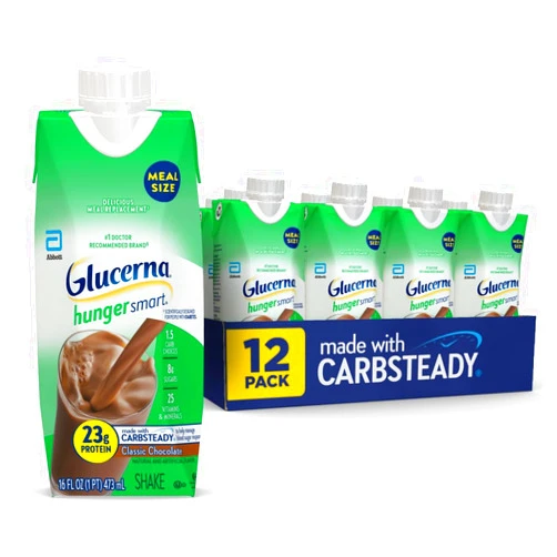 Glucerna Hunger Smart Meal Size Shake, Diabetic Drink to Support Blood Sugar Management, 23g Protein, 250 Calories, Classic Chocolate, 16-fl-oz Carton, 12 Count