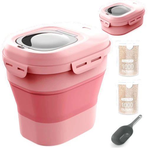 Pafino Expandable Food Storage Container, 20-50Lbs Capacity, Rolling Wheels, Airtight Lid, Includes Small Container & Scoop, Ideal for Rice, Flour, Cereal and Pet Food